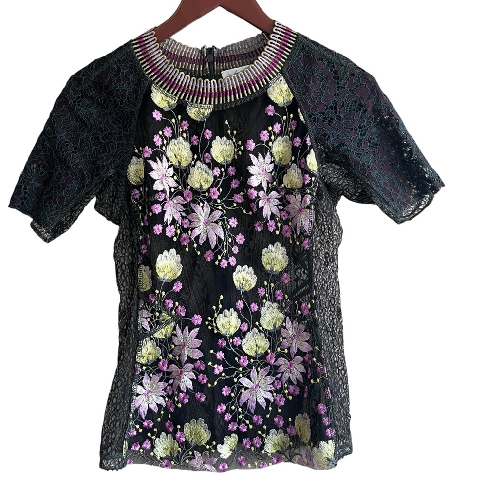Byron Lars Beauty Mark Floral Lace Embroidered Blouse - Size 2 - Picture 4 of 14